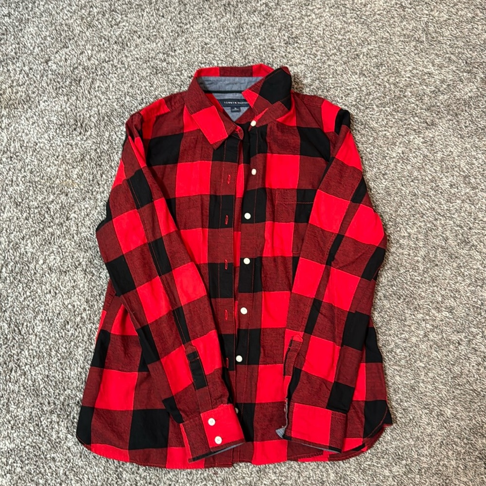 Women’s Tommy Hilfiger, button-down shirt, black, and red